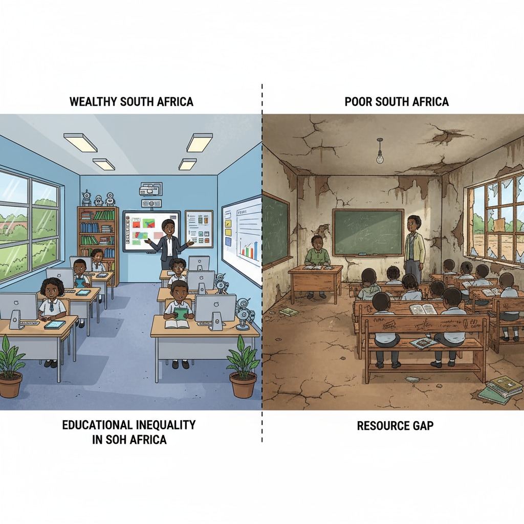 Comparison of a well - equipped school and a poorly - resourced school in South Africa related to educational inequality and resource allocation