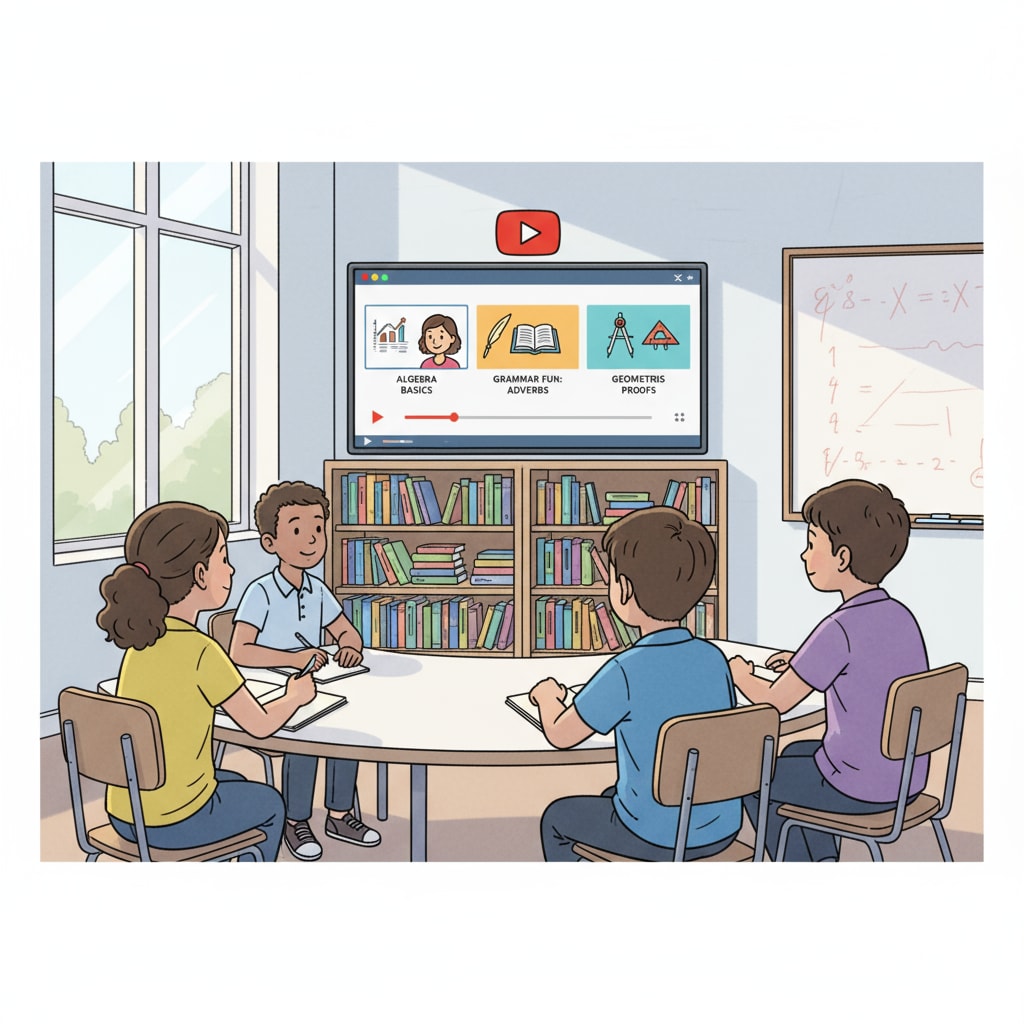 Students watching YouTube educational content for K12 subject teaching