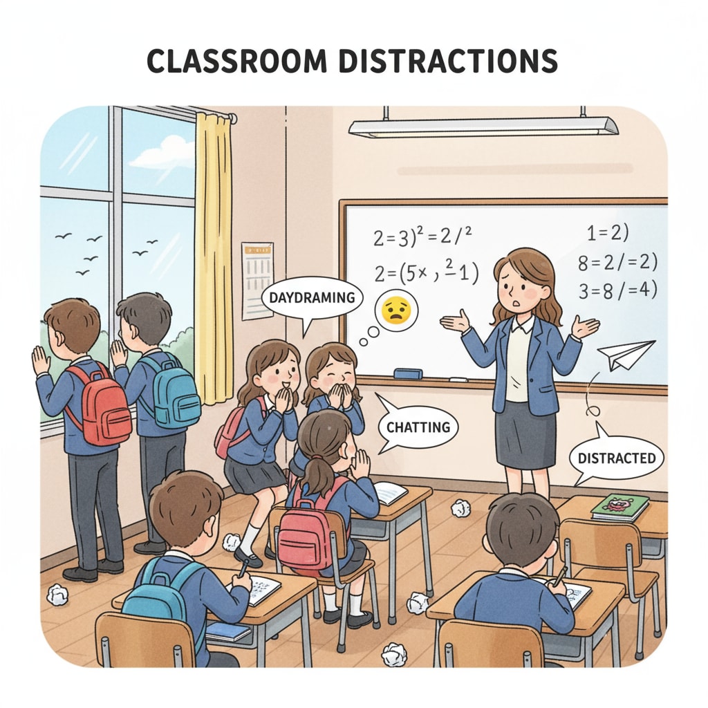 A middle school classroom with students not following instructions, highlighting teaching dilemmas and potential special education needs.