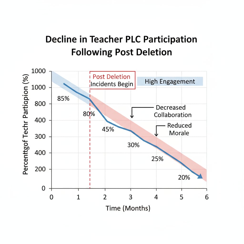 A graph showing a decline in teacher participation in a PLC after post deletion incidents Graph depicting the decline in teacher participation in PLC due to post deletion