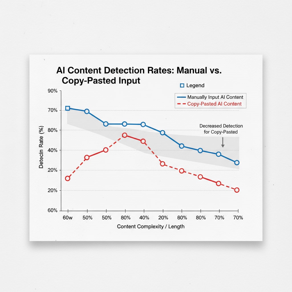 A graph comparing the detection rates of manually input and copy-pasted AI content. Comparison graph between manual input and copy-pasted AI content detection rates