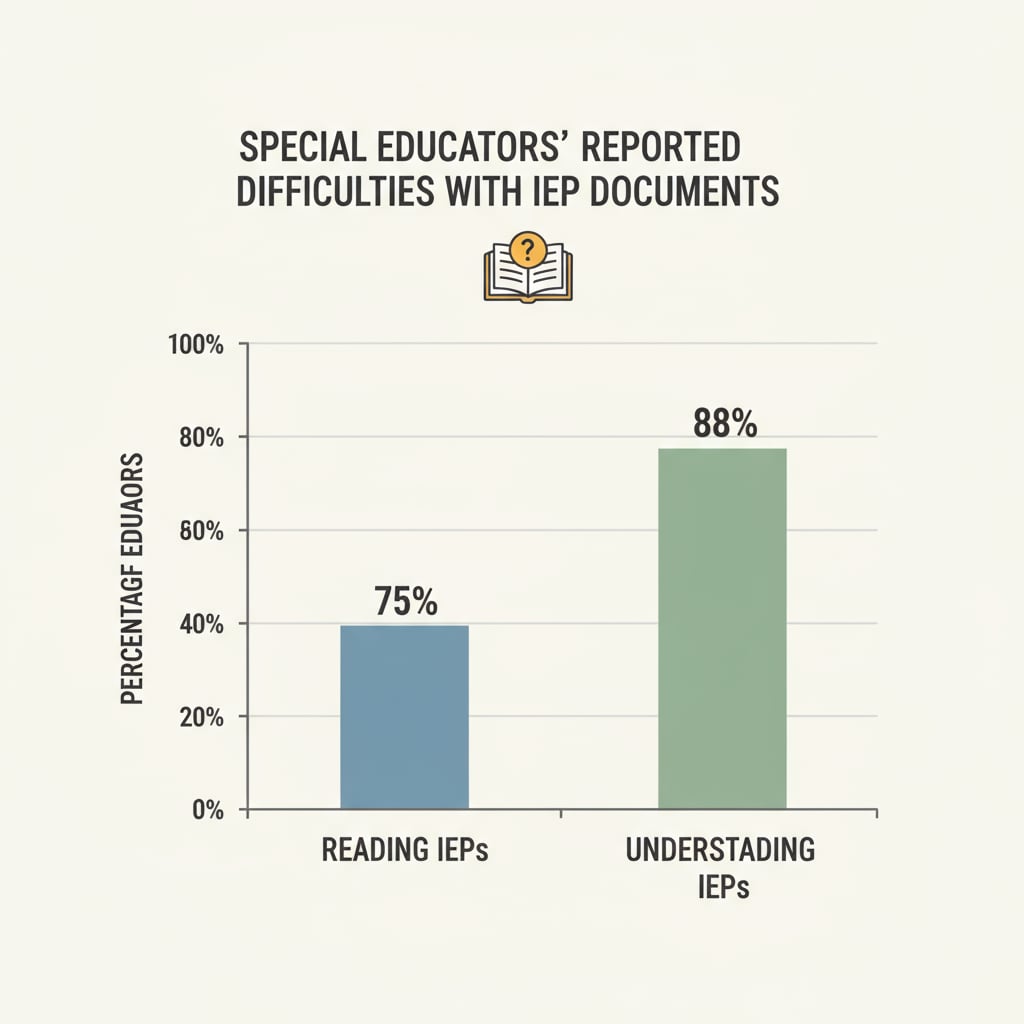A bar graph showing the percentage of special educators who reported facing difficulties in reading and understanding IEP documents. Graph depicting the prevalence of IEP reading difficulties among special educators