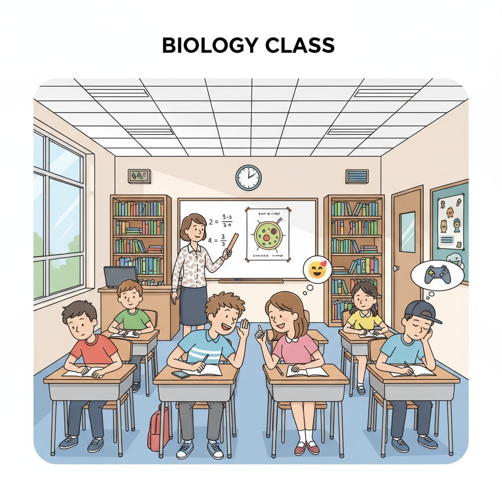 A classroom scene where some students are not paying attention, chatting or daydreaming, showing their lack of interest in learning. A classroom with unmotivated students affecting education system, student diversion, class management, and teaching quality