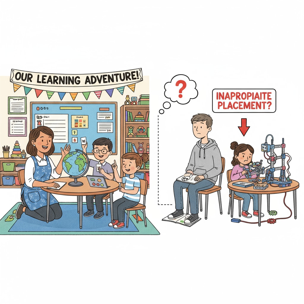 A special education classroom with some students actively participating while others seem disengaged, highlighting the problem of inappropriate student placement. Special education classroom affected by inappropriate placement of students in terms of education system, student diversion, class management, and teaching quality