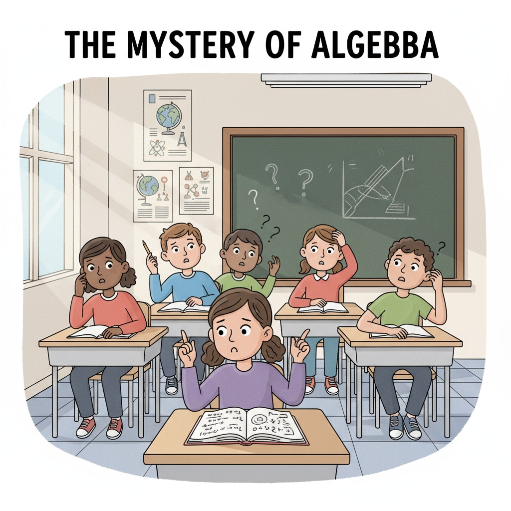 A group of K12 students sitting in a classroom, looking somewhat confused. This represents the common state of students facing self-doubt during their learning process. K12 students showing signs of self-doubt related to intellectual disabilities, self-cognition, and learning experiences