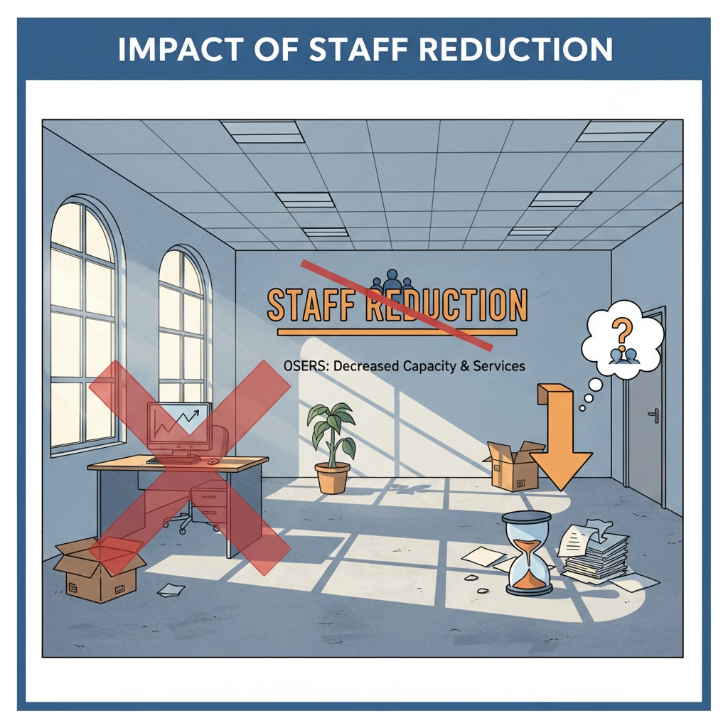 Empty office space showing the effect of staff cut at OSERS due to government shutdown