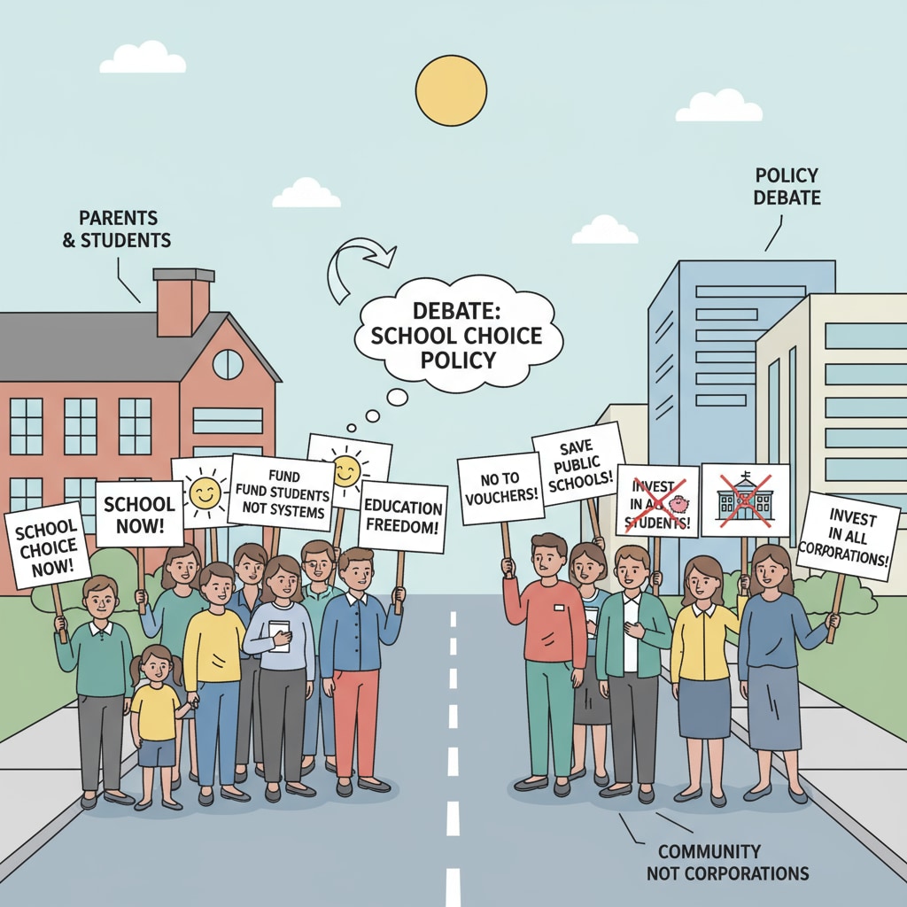 Protesters showing their stances on school choice, political controversy, and education policy
