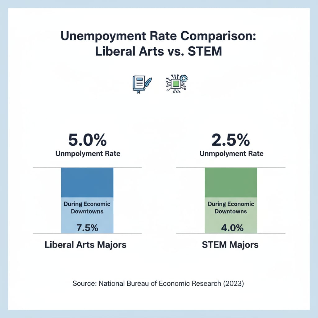 A graph showing the unemployment rate comparison between liberal arts majors and STEM majors Unemployment rate comparison graph for liberal arts and STEM majors relevant to liberal arts education, career planning, and financial independence