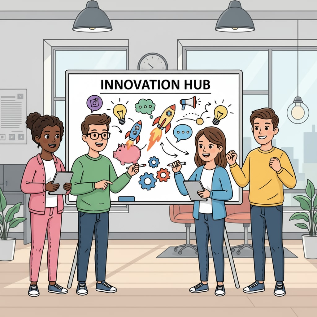A group of students brainstorming ideas with excited expressions, showing an entrepreneurial mindset Students brainstorming ideas, demonstrating an entrepreneurial mindset in a K12 setting