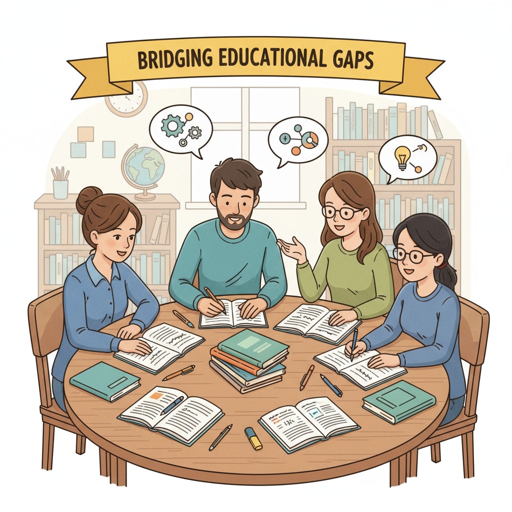 A group of students are sitting around a table, books and notebooks in front of them, engaged in a study session to overcome educational gaps. Students studying together to make up for educational gaps and prepare for GCSE exams using self-study resources