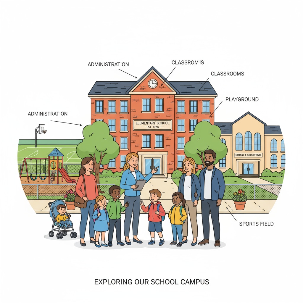 Parents and children exploring a public school during a school visit for educational choice.