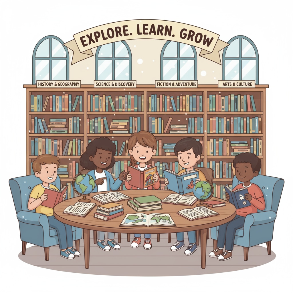 Students reading books in a school library, showing their enthusiasm for learning, exploring different genres and topics. Students in a school library engaged in learning, contributing to lifelong learning and future success.