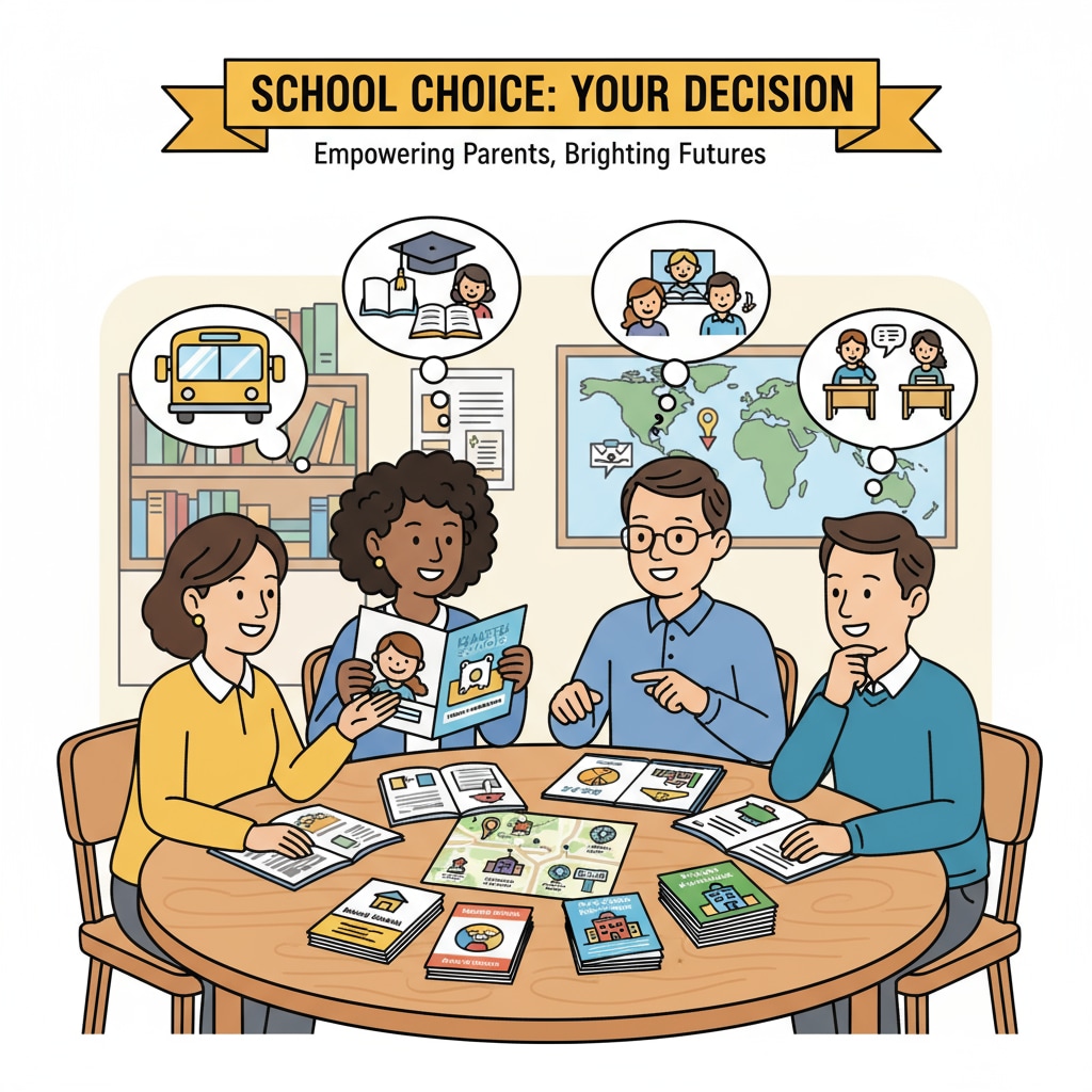 Parents discussing school choice options, highlighting the concept within the context of political controversy and education policy