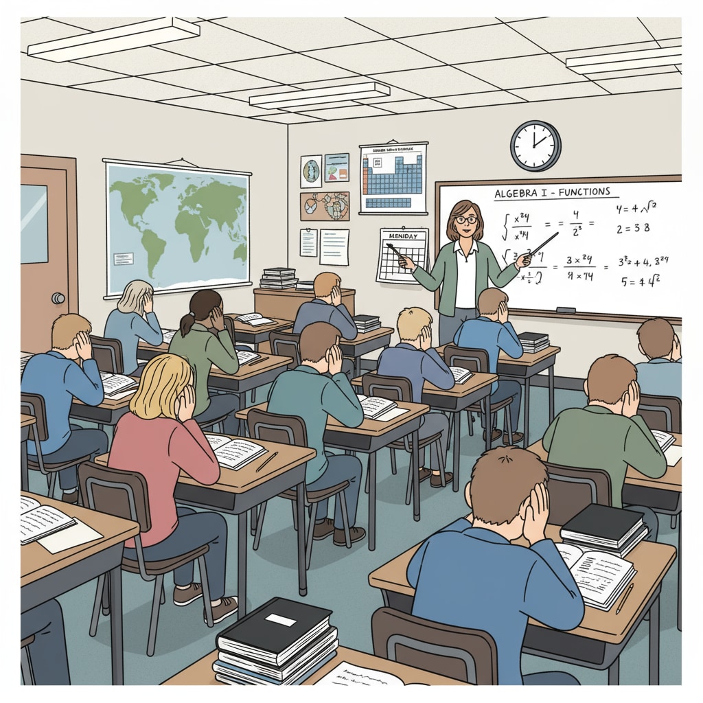 A group of students are sitting at desks, looking bored and unenthusiastic while working on traditional written homework. Students experiencing boredom with traditional homework, highlighting the need for alternatives and better teaching strategies to prevent burnout.