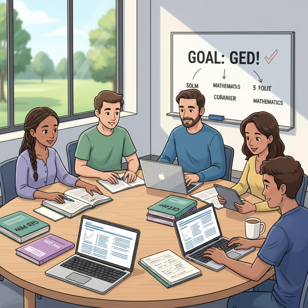 GED study session for adolescents with a positive atmosphere related to depression and future employment prospects