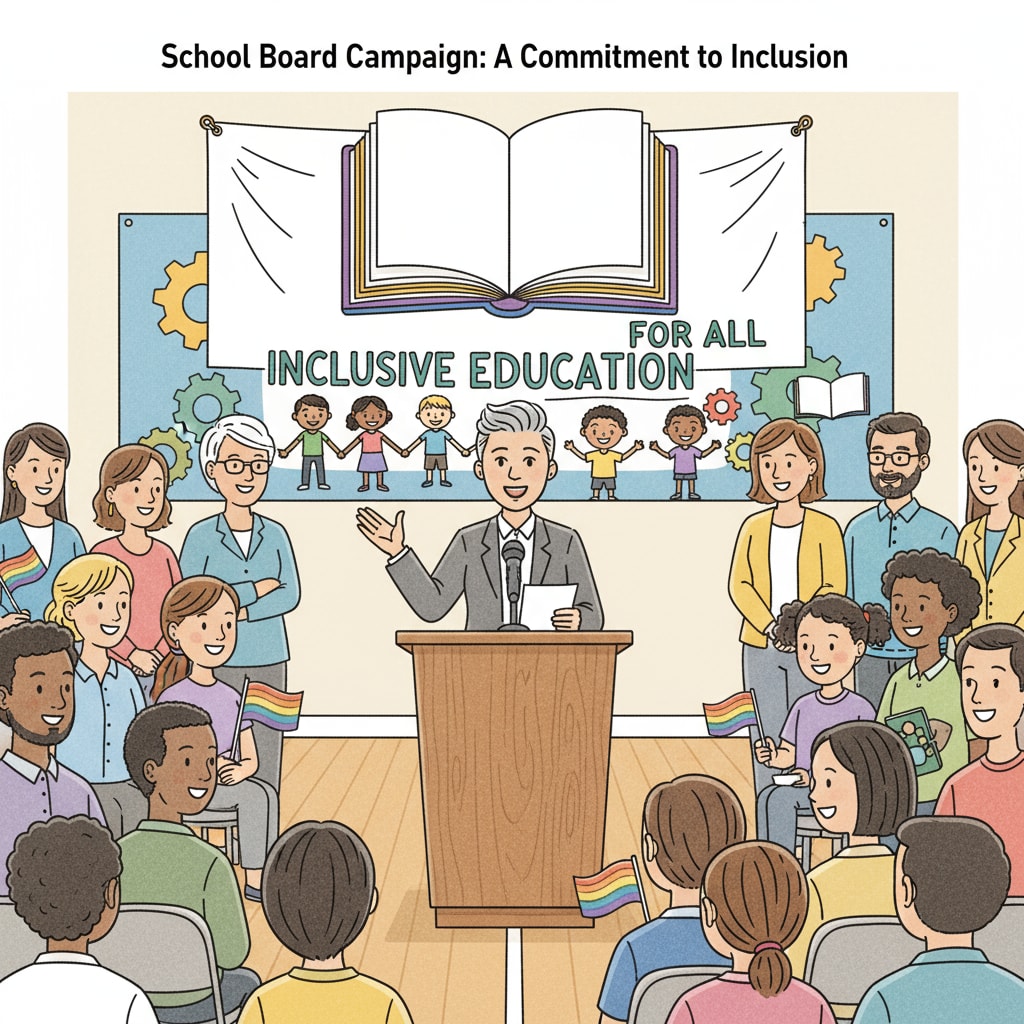 LGBTQ+ candidate addressing a crowd during a school board campaign to oppose far - right influence in education