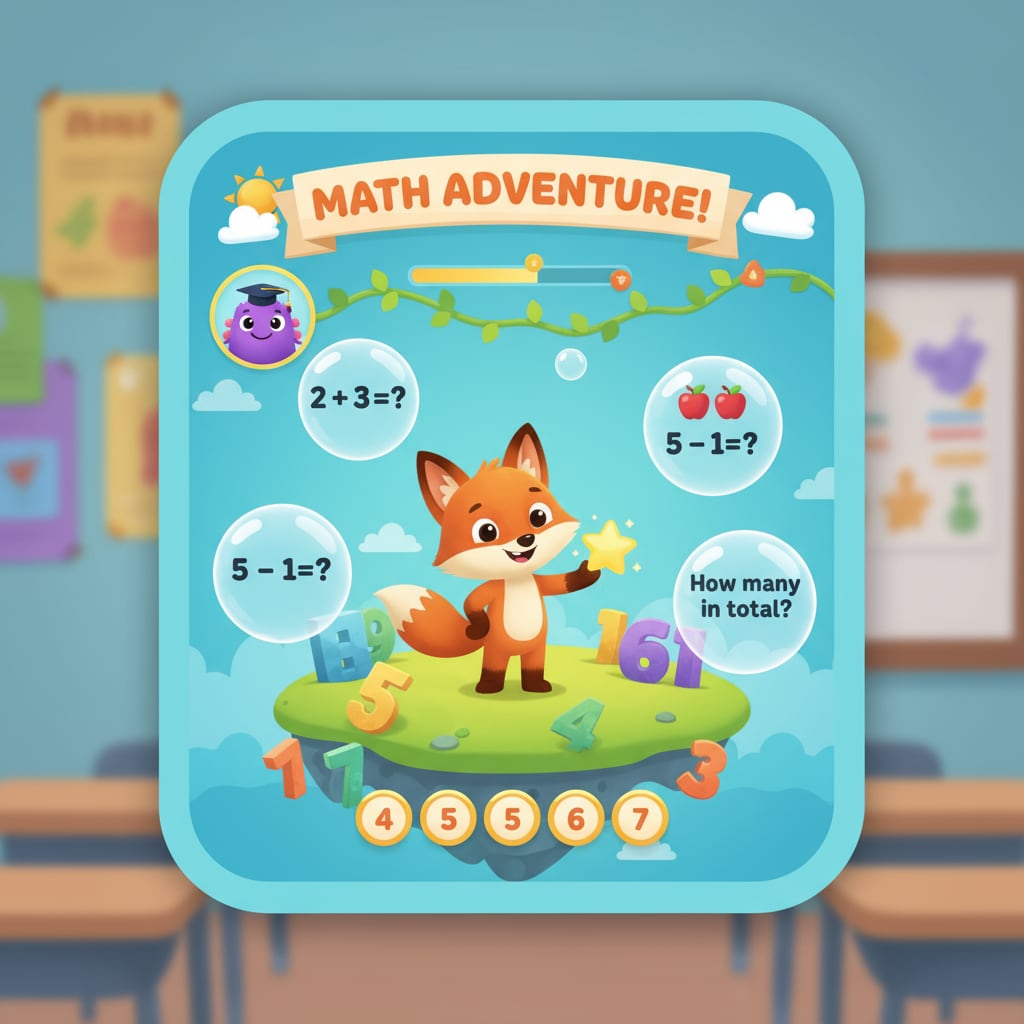 A screenshot of the interface of Khan Academy Kids' math game, with colorful graphics and an engaging layout. Screenshot of Khan Academy Kids' math game interface for children's math education