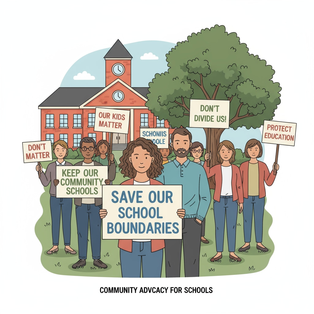 Parents protesting school district boundary redrawing through a petition