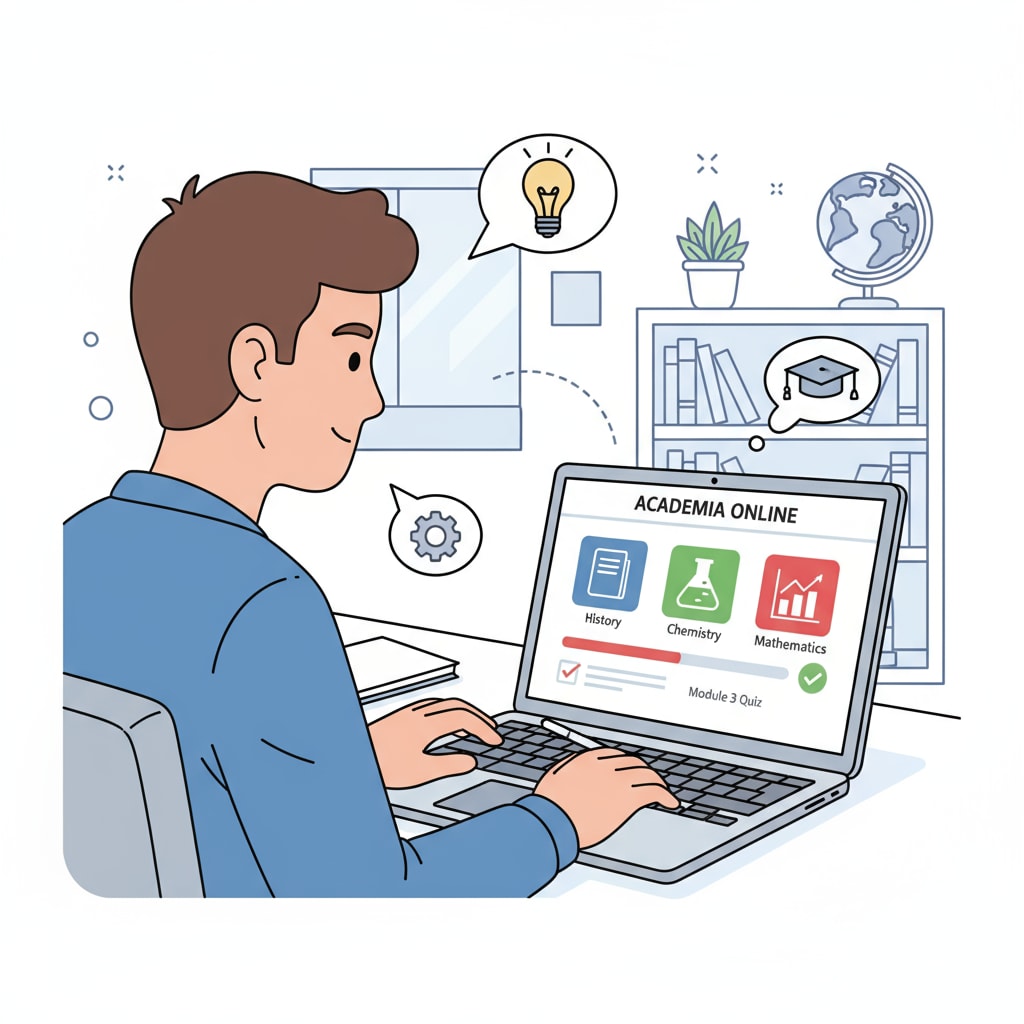 A student with autism using an alternative online learning platform to overcome learning difficulties and complete academic tasks