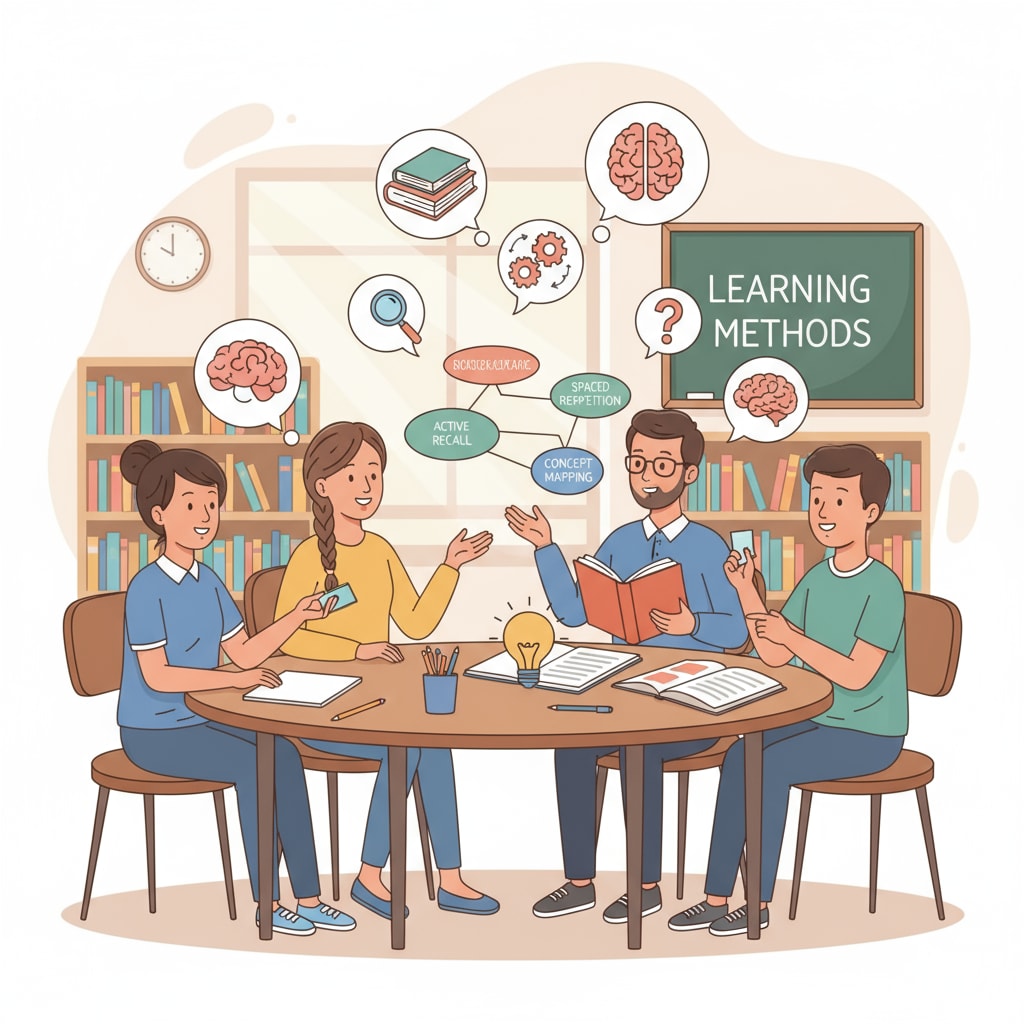 A group of people are engaged in a discussion about study techniques, representing the exploration of learning methods in self-education. A group discussing study techniques for self-education and self-improvement related to high school performance