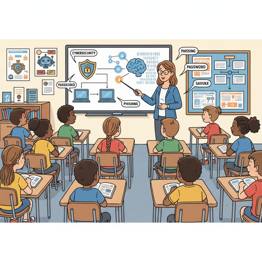 K12 students engaged in a cybersecurity lecture for better understanding in cybersecurity education with teaching experience