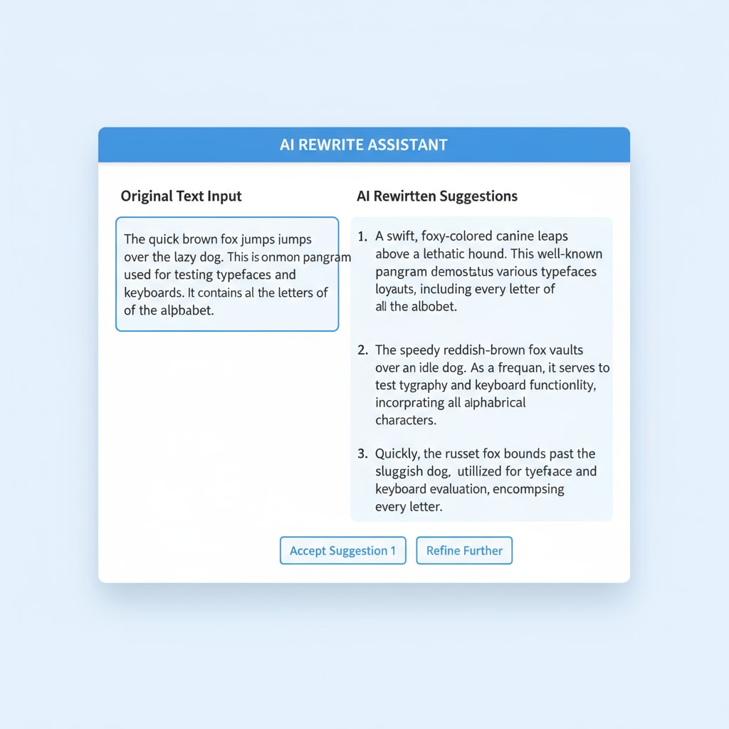 A screenshot展示 of an AI rewriting tool interface with rewritten text visible. Screenshot of an AI rewriting tool interface showing rewritten text, relevant to AI detectors, manual input, and AI rewriting tools