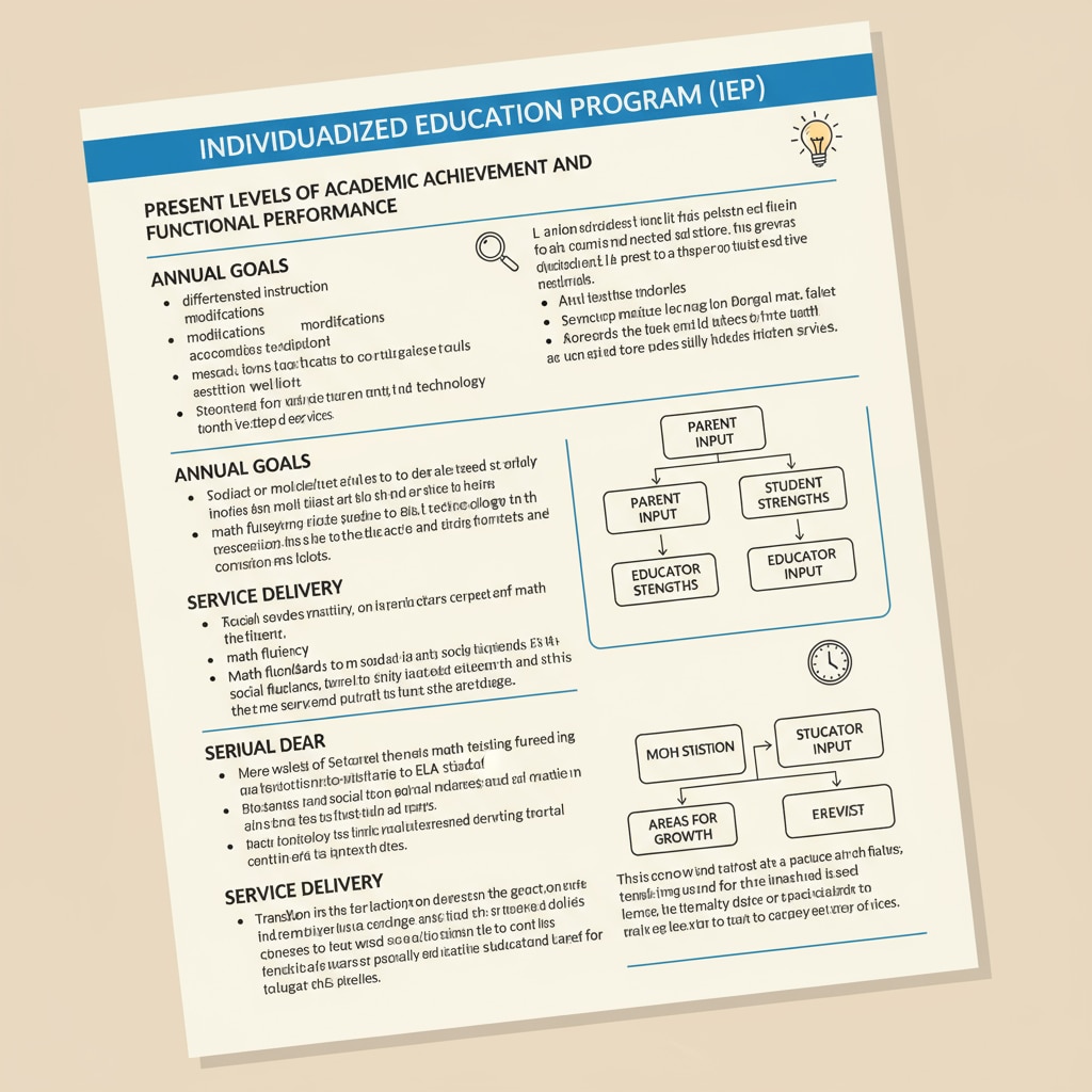 A close-up of an IEP document page filled with text and technical terms Close-up view of the complex text and terms in an IEP document