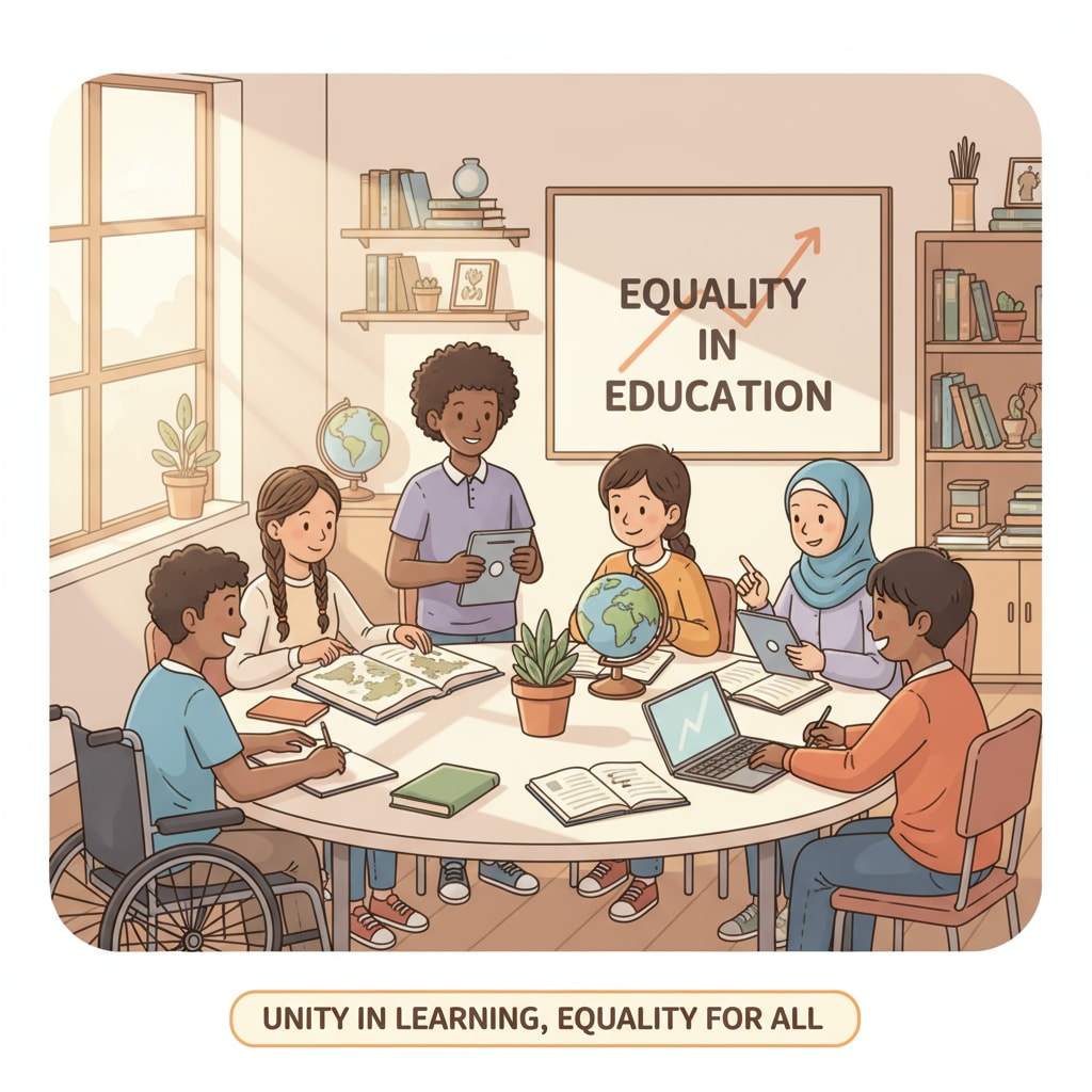 A group of students from diverse backgrounds studying together in a classroom, which symbolizes the goal of reducing social inequality in education. Students from different backgrounds studying together in an educational setting related to research, evaluation, social inequality, and education.