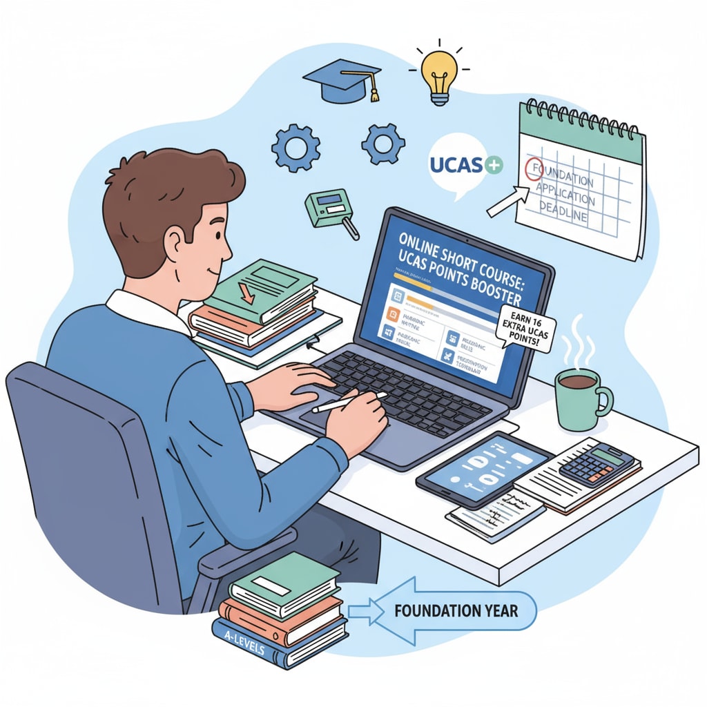 A person is actively participating in an online short course, indicating the modern way of acquiring knowledge and skills to earn extra UCAS points for A-Level graduates aiming for a foundation year. A person attending an online short course to gain UCAS points for A-Level foundation year application
