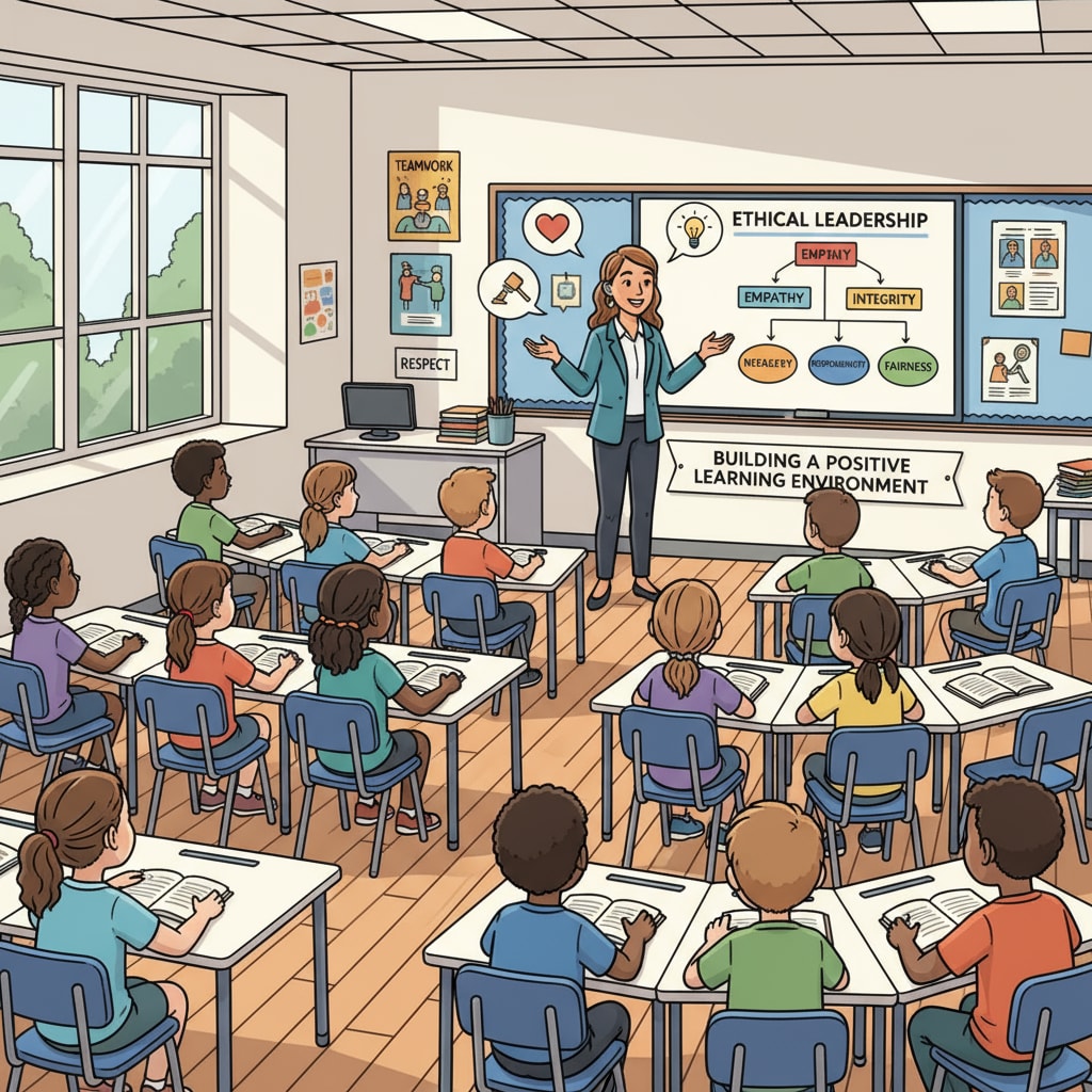 A classroom is filled with students listening attentively to the teacher. The scene represents the educational environment where ethical decisions and leadership play important roles in ensuring a positive learning experience. Classroom scene highlighting the importance of educational management, ethical decisions, and leadership in K12 education