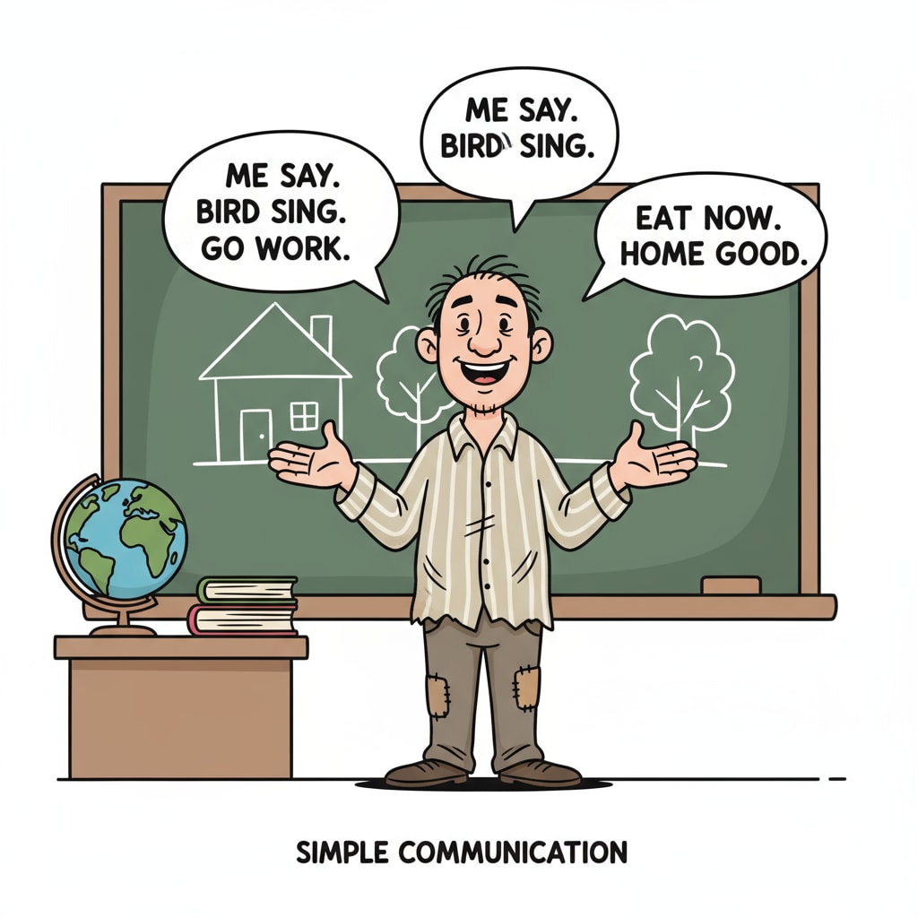 A person speaking with simple language, representing a character with limited education A character with limited education speaking in a simple language, relevant to novel writing and character portrayal