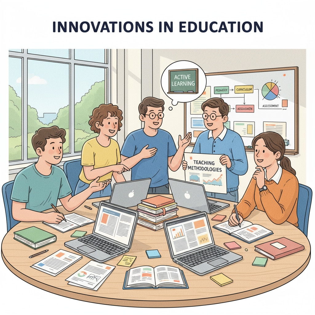 A group of postgraduate students are engaged in a lively discussion about teaching methods, with papers and laptops in front of them, indicating an academic exploration. Group of students discussing teaching methods in a postgraduate setting related to educational technology and postgraduate programs