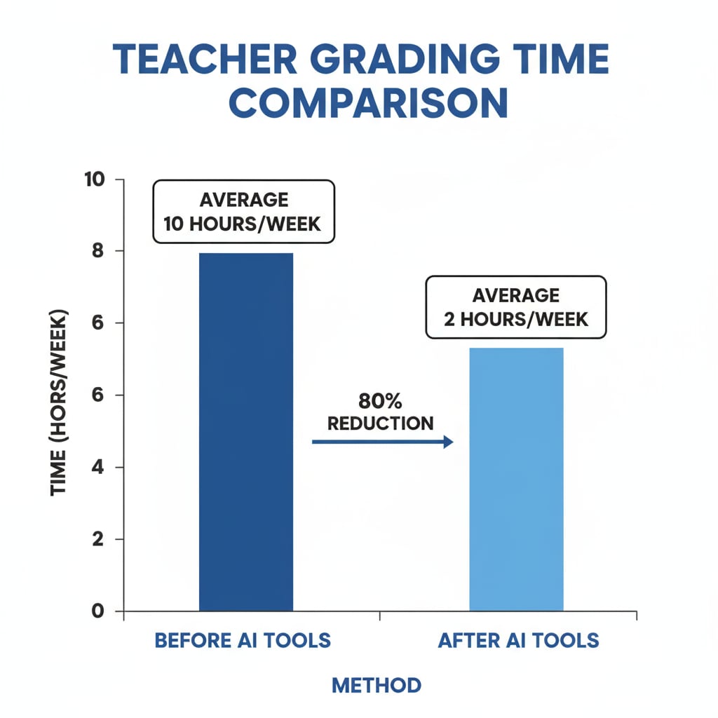 A graph presents the comparison of teacher grading time before and after the implementation of AI math grading tools. The bar for the time after using the tool is significantly shorter. A graph showing the reduction in teacher grading time due to AI math grading tools, highlighting their impact on efficiency.