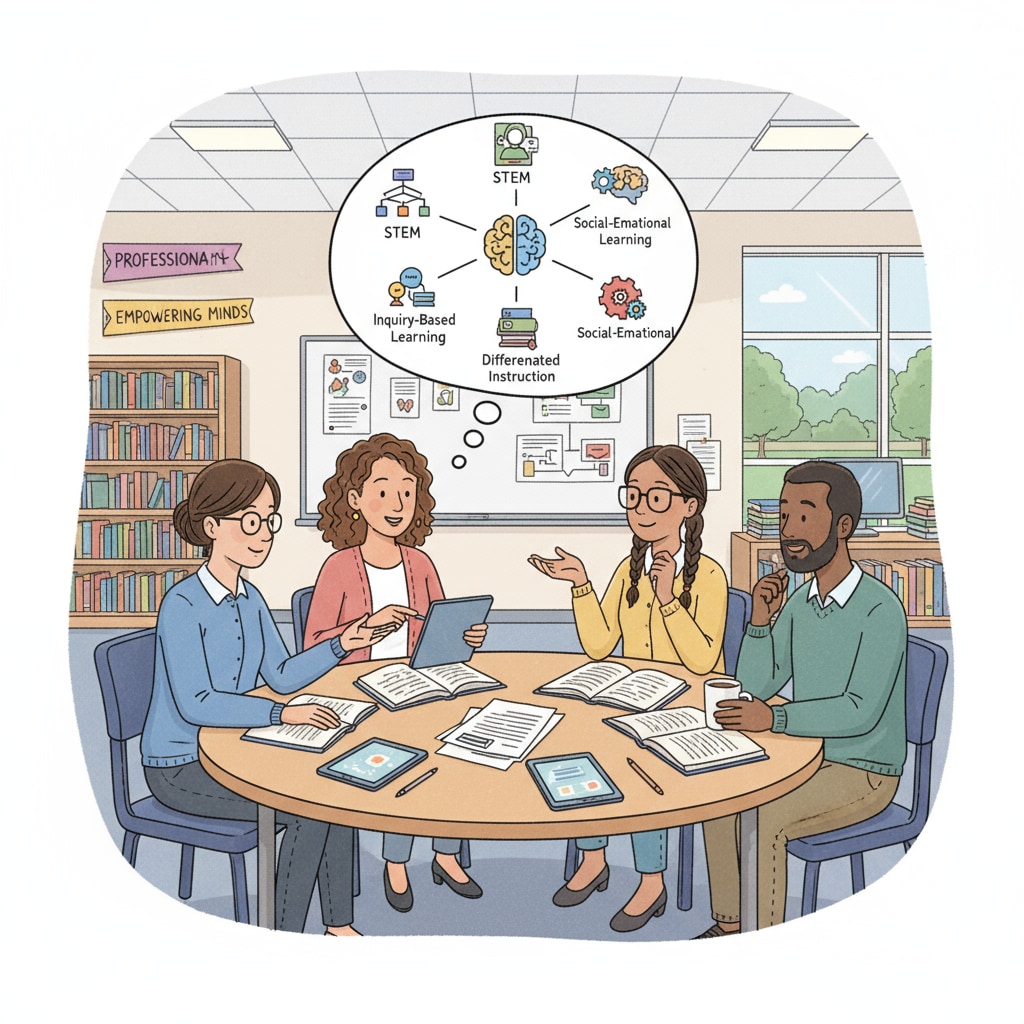 A group of K12 teachers are engaged in a discussion about various educational concepts, which reflects their pursuit of professional development. K12 teachers discussing educational concepts for career development related to University of Phoenix free degree