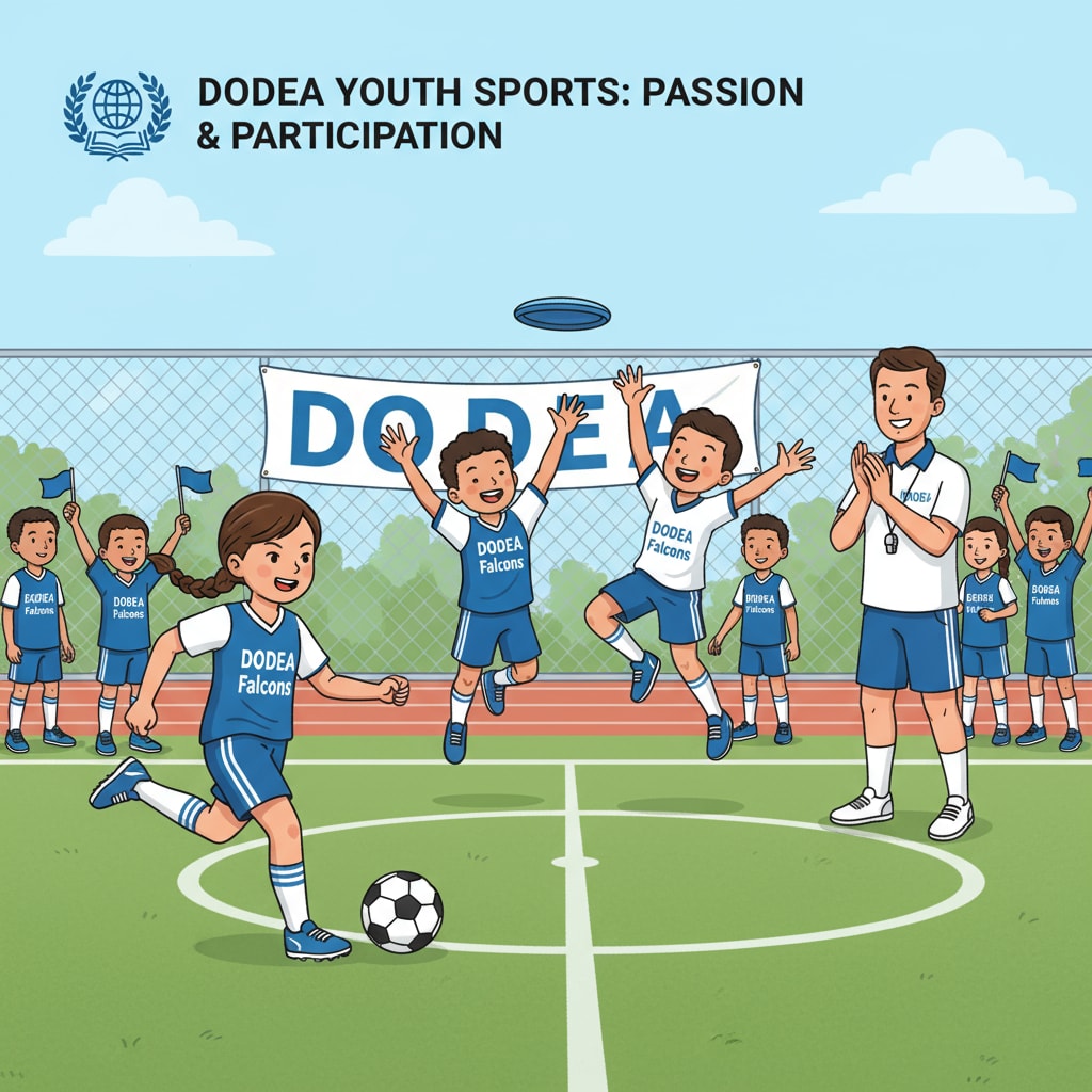 Military children are actively involved in a sports event organized by DODEA, showing their passion and energy. Military children participating in DODEA sports activities during normal times