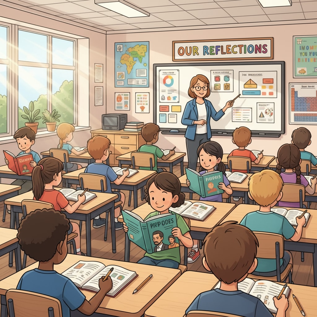 In a classroom setting, students are sitting at their desks, reading books intently and then writing down their reflections. Students reading and reflecting as an alternative to traditional homework to reduce burnout