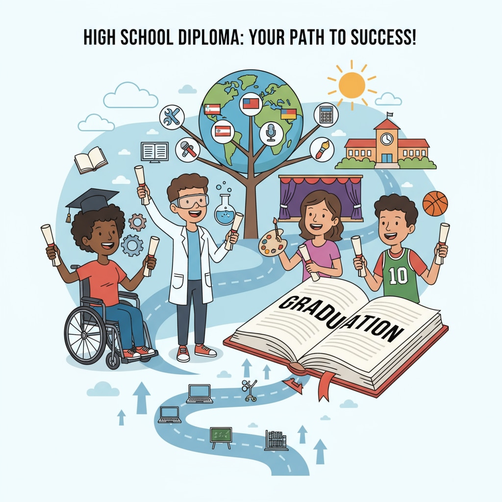 A group of students smiling while holding high school diplomas, symbolizing the achievement of obtaining a high school diploma through various means. Students celebrating their high school diplomas, representing different diploma acquisition paths such as GED, public high school, online high school, and charter school.