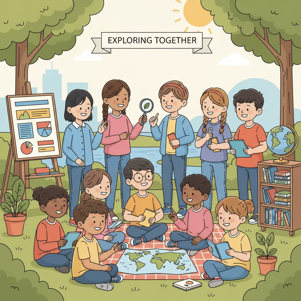 Students from various ethnic and cultural backgrounds are engaged in outdoor learning, smiling and interacting with each other. Diverse students enjoying outdoor learning in the context of school contracts and Camp Ramah