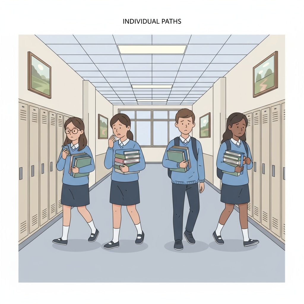 Students in a school environment showing the lack of community connection
