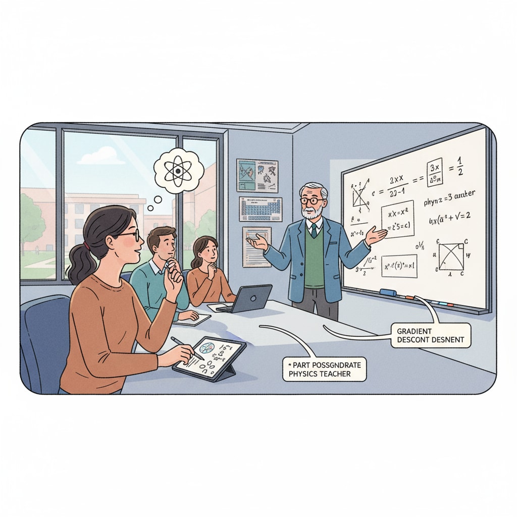 Physics teacher studying in a part-time postgraduate class on campus