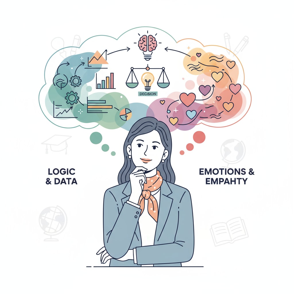 An educational leader in a thoughtful pose, emphasizing the consideration of emotions in decision-making. An image representing the role of emotions in educational leadership decisions.