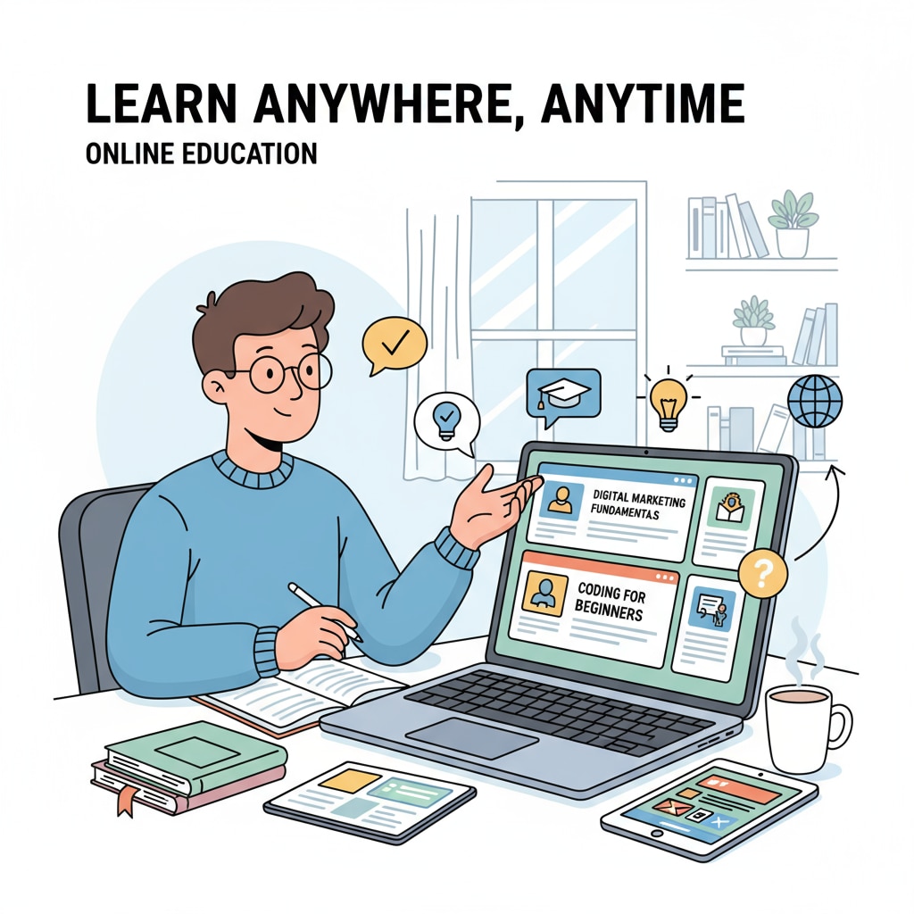 A person is sitting in front of a laptop, intently studying various online educational courses displayed on the screen, highlighting the convenience of online learning. A person studying online for high school diploma to ensure career security