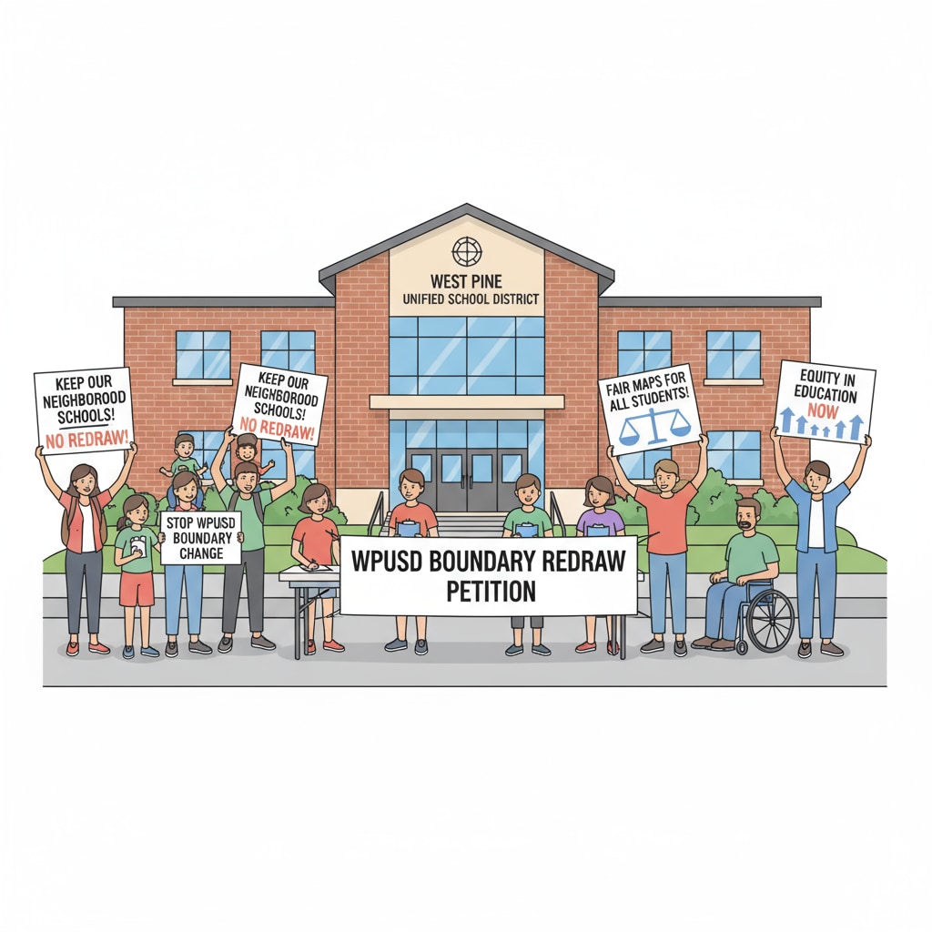 People are holding signs during the petition activity related to the WPUSD school district boundary redrawing, showing their stance. People participating in the WPUSD school district boundary redrawing petition