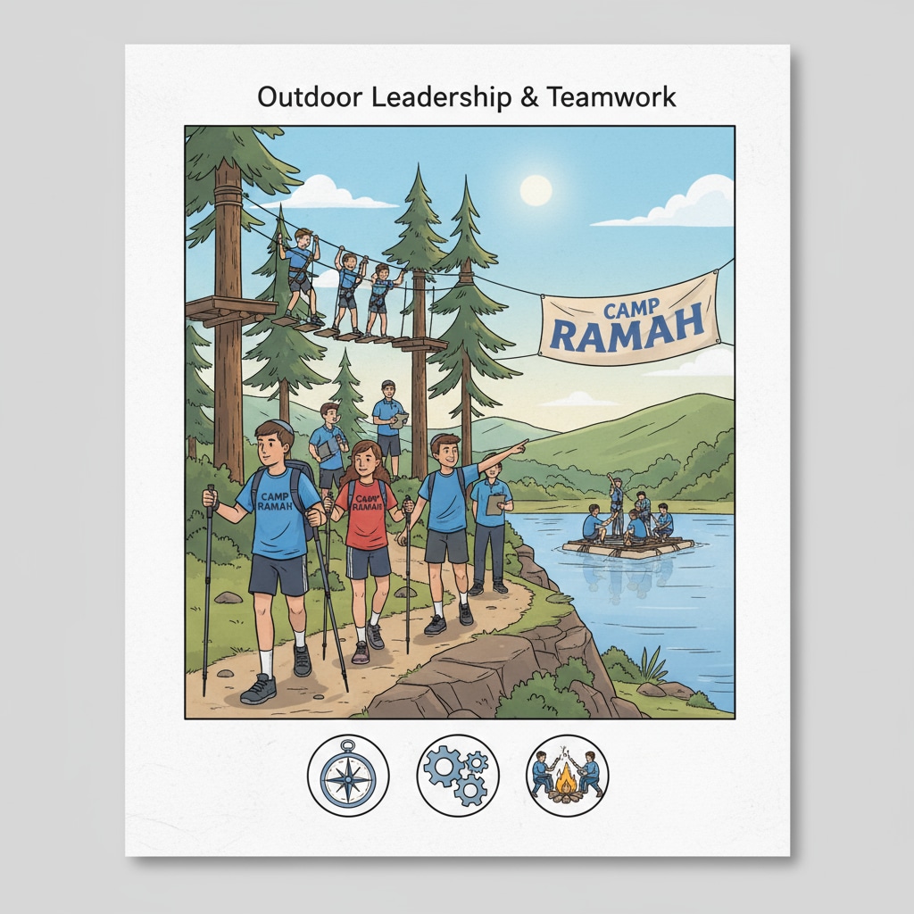 A group of students are engaged in various outdoor activities such as hiking and team - building exercises organized by Camp Ramah. Students participating in outdoor education activities at Camp Ramah