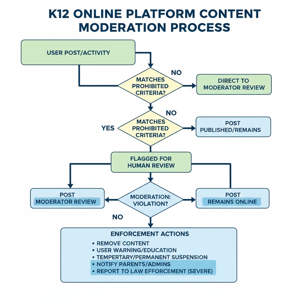 A flowchart representing the unclear content moderation process in K12 education online platforms Flowchart of unclear content moderation in K12 education related to Reddit post removal