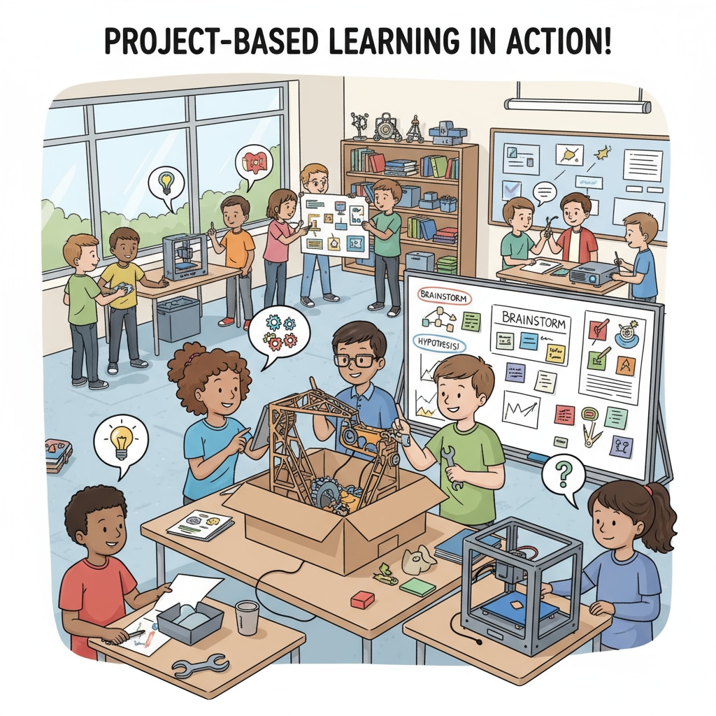 Students working together on a project-based learning activity. They are collaborating, sharing ideas, and solving problems as a team. Students collaborating on a project-based learning activity in the context of teacher interviews, creative courses, and student engagement
