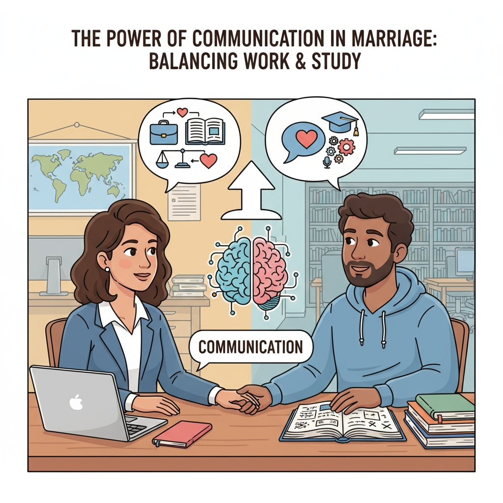 A couple communicating to maintain their marriage during work and study