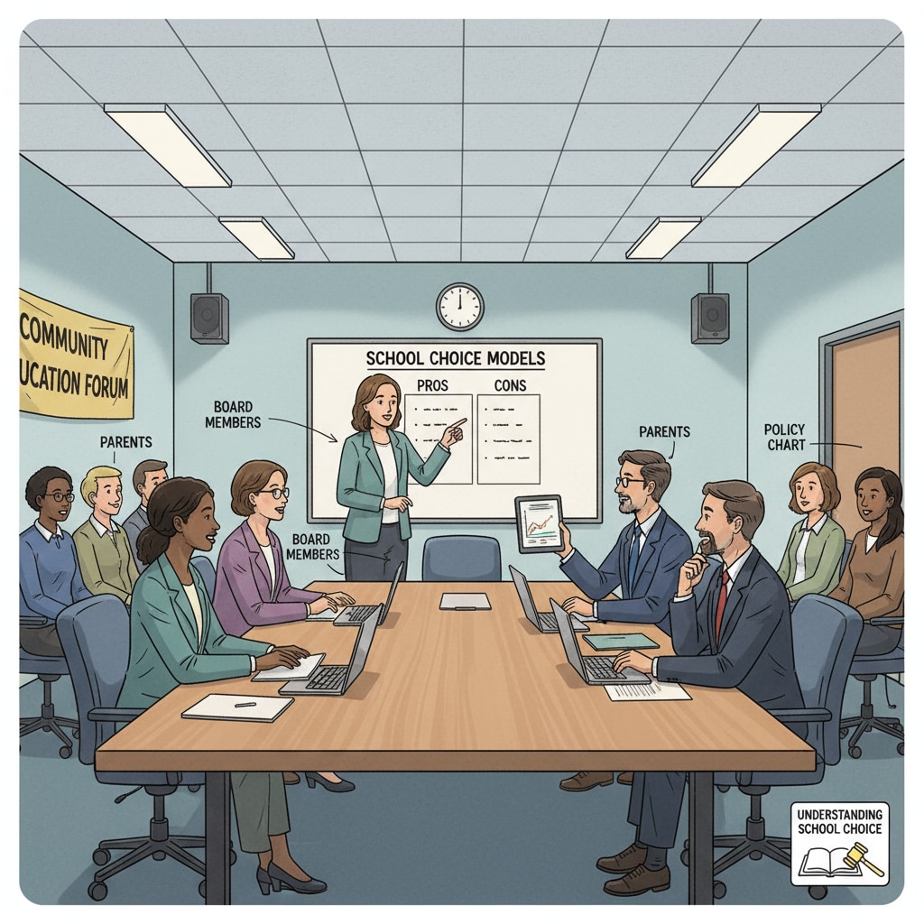 A black and white historical photograph of a school board meeting where members are discussing and debating school choice policies. Historical photo of a school board meeting discussing school choice policies relevant to school choice, political controversy, and education policy