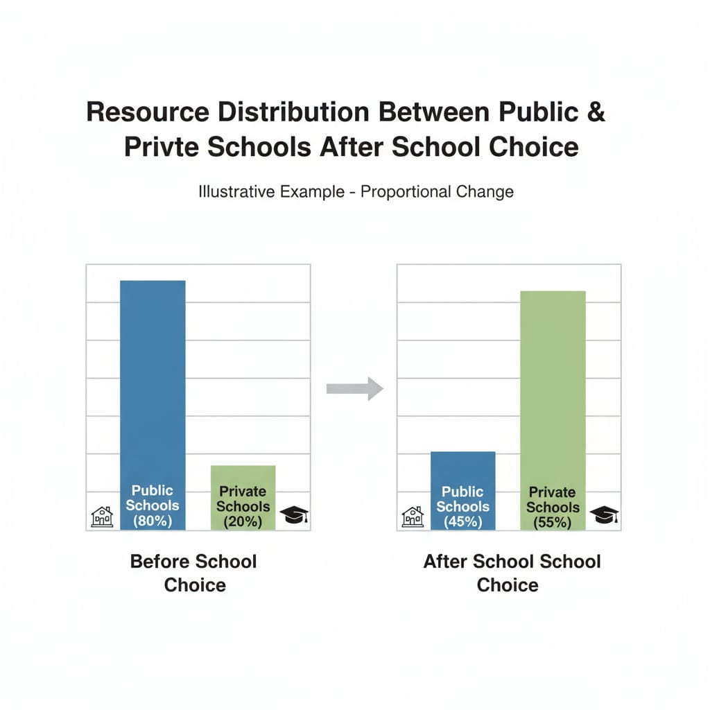 A graph showing the distribution of resources between public and private schools after the implementation of school choice Graph depicting resource distribution between public and private schools in the context of school choice and conservative views on education policy