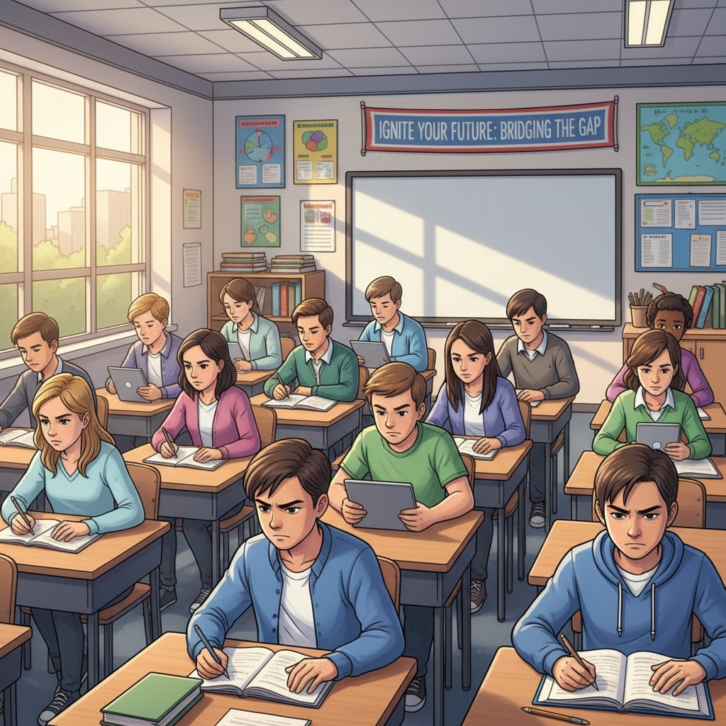 A group of teenagers are sitting at desks, looking focused and determined to study, which represents the beginning of their self-study journey after educational gaps. Teenagers starting self-study after educational gaps with GCSE in mind